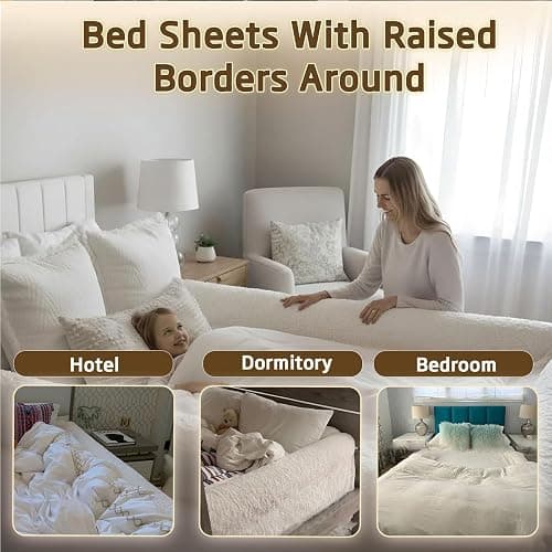 Bed Sheet with Padded Borders –Sherpa Fitted Sheet with Raised Edges for Secure Sleep, Soft Nest-Like Enclosure, Non-Slip Deep Pocket, Breathable & Machine Washable,Full: 75" x 54" x 14" thumbnail 7