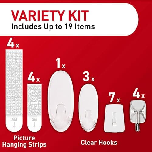 Command Clear Variety Pack, Including 8 Pairs of Picture Hanging Strips, 4 Clear Wire Hooks and 11 Wall Hooks for Hanging Home Decor, Damage Free Hanging Up to 19 Items with Command Strips - Clear - Assorted thumbnail 3