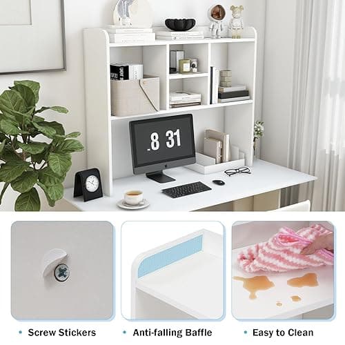 COBANA Desktop Bookshelf, Countertop Storage Hutch with 5 Shelves for Computer Desk, Desk Shelf for Top of Desk Organizer for Office Home Dorm, White - White thumbnail 4