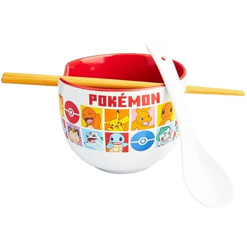 Get Trend Pokemon Ramen Bowl 3 Pc Set with Bamboo Chopsticks, Spoon for Kids Teens Adults, 20oz Noodle Bowl, Microwave Safe, Pikachu Gifts for Kids (Multi Pokemon) - Image 1