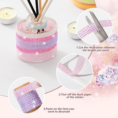 LYXMYGS 10-Yard Bedazzling Strips, 5-Rows Rhinestone Ribbon Self Adhesive,10-Rolls Rhinestone Strips for DIY Craft, Rhinestones for Crafting, Home Decor and Special Events, 10 Colors, 0.45inch Width thumbnail 3