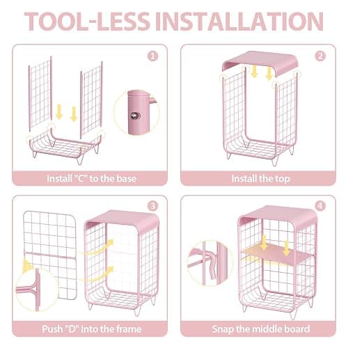 APEXCHASER Cute Kids Pink Nightstand,Metal Side Table,3 Tier End Table with Storage,Vintage Bedside Table,Girls Bedroom Furniture for Living Room,Bedroom,Dorm thumbnail 7