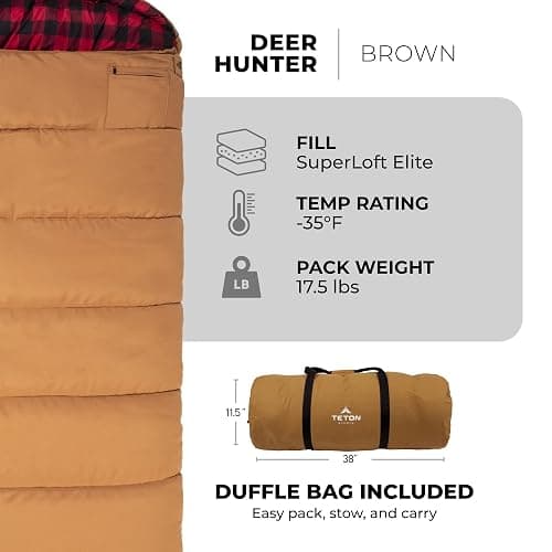 TETON Sports Deer Hunter -35F and 0F Degree Sleeping Bag. Warm and Comfortable Camping Sleeping Bags, Teton Tough Canvas Shell for Camping, Hunting, and Cold Weather thumbnail 3