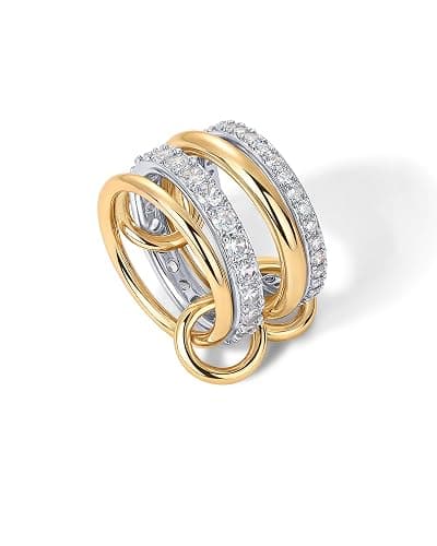 PAVOI 14K Gold Plated Interlocked Stackable Rings for Women - Statement Mixed Metals Multi Ring Stack - Cubic Zirconia Two-Toned Connected Bands Stacking Jewelry thumbnail 3