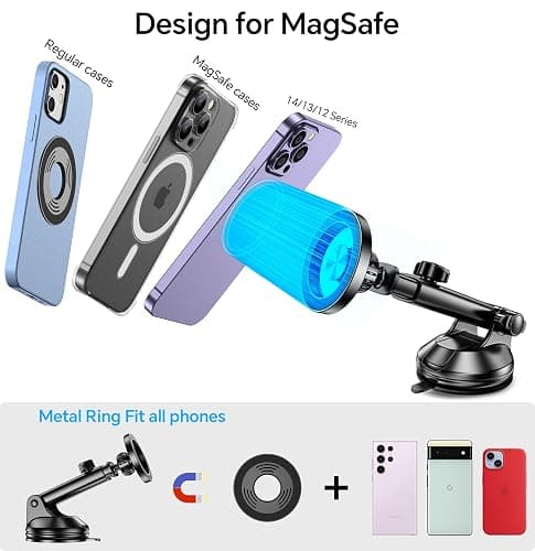 Coolpow for MagSafe Car Mount【Windshield+Vent+Dash】Magnetic Phone Holder for Car Phone Holder Mount Cell Phone Holders for Your Car Accessories Suction Phone Mount for Car Truck Stand for iPhone 17 16 thumbnail 9