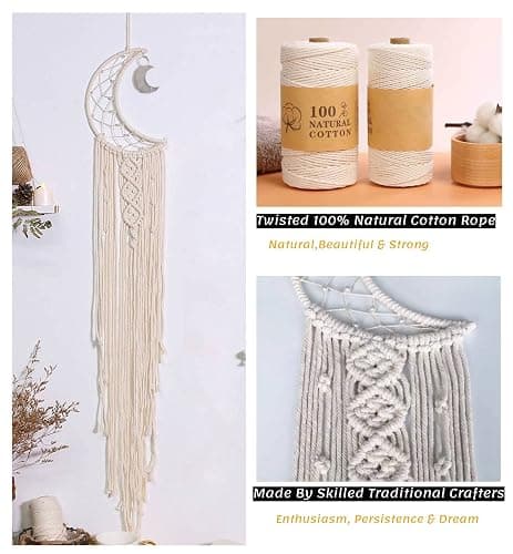 Dream Catchers, Moon Dream Catcher with Lights-Macrame Dreamcatcher Bedroom Wall Decor,Dream Catcher Girls Room Decor Teenager,Moon Gifts Dream Catchers for Boys Mom Women-Catcher Boho Wall Decor thumbnail 6