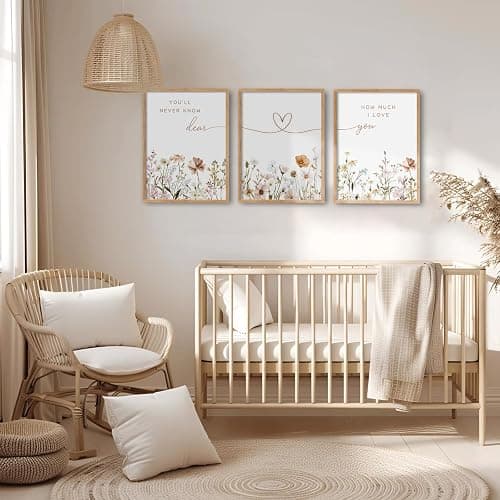 3Pcs Framed Boho Nursery Wall Art Flower Botanical Sentence Painting Picture Wall Decor Wildflower Children's Room Poster Print Artwork for Nursery Baby Room Living Room Bedroom Home Decoration thumbnail 4