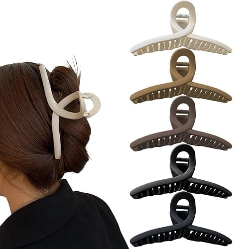 Big Hair Claw Clips 5-Pack 5.1" Non-Slip Hair for Women and Girls with Long, Thick Hair Jelly & Matte Clips (Oval-A 5pcs 5.1") - Image 1