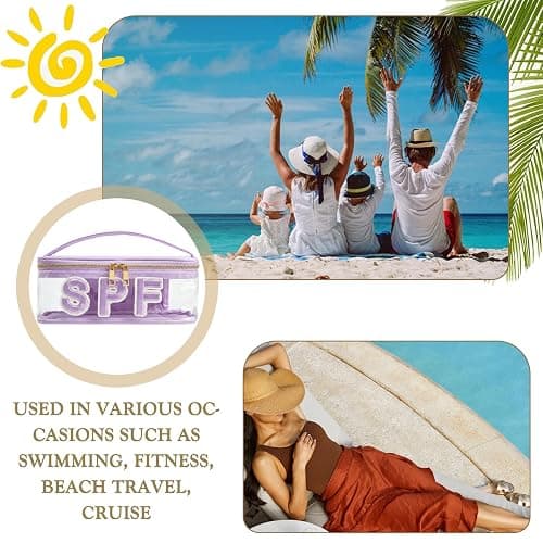 RSRSLEII Clear Waterproof Summer SPF Makeup Bag，Aesthetic Transparent Letter Patch Cosmetic Bag with Metal Zipper, Preppy Sunscreen Accessories Storage Organization, Beach Travel Purse(08Purple) thumbnail 7