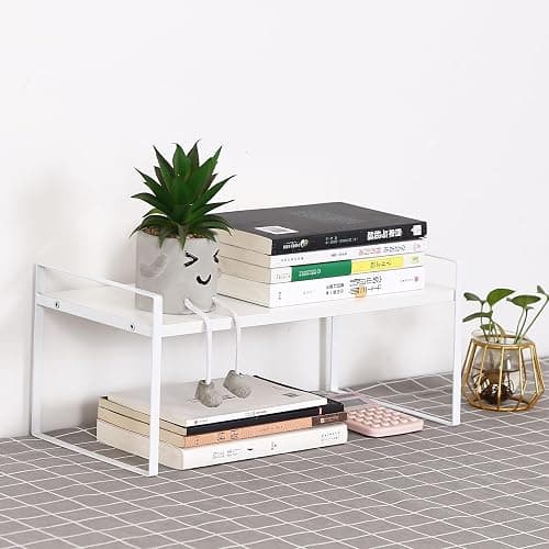 YGYQZ Wood Office Desk Shelf Organizer - Desktop Supplies Cute Dresser Top Organization Storage Rack and Cubicle Decor Aesthetic Bookshelf for Women Man and Kids(White-Single Tier) thumbnail 9