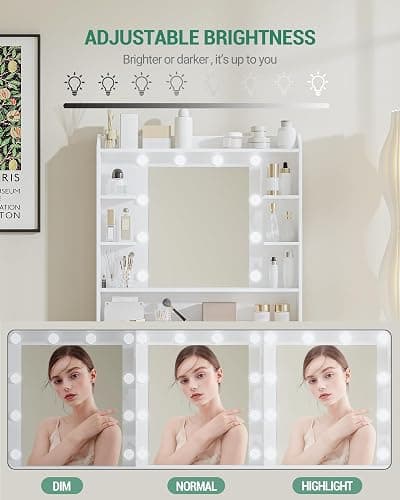Hzuaneri Dressing Table with Mirror and Led Light, Vanity Desk with Adjustable Brightness, Vanity Table with Shelves and 2 Drawers, for Bedroom, Living Room, 40 x 80 x 149 cm, White DT08203XV1UK thumbnail 6