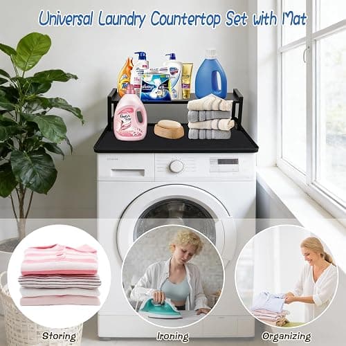 Washer and Dryer Countertop with Non-Slip Laundry Room Shelf Mat Universal Front Load Washer and Dryer Countertop Set, Washer Dryer Shelf with Mat for Laundry Room (Metal Shelf + Silicone Mat) thumbnail 6