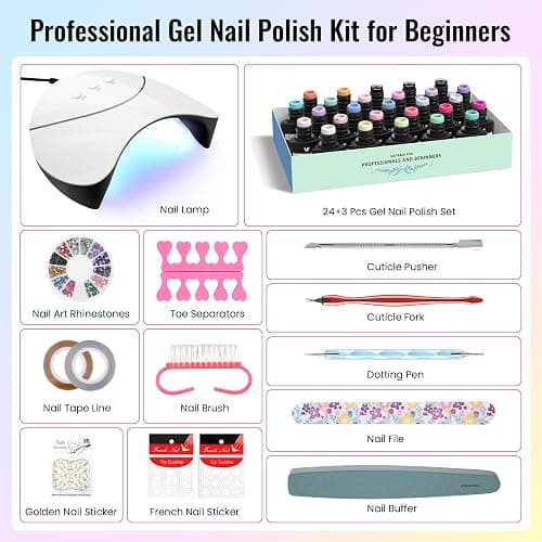 VANREESA 42 Pcs Gel Nail Polish Kit with U V Light 24 Popular Colors Gel Polish Nail Kit Green Blue Purple Pink Orange Complete Nail Kit with Manicure Tools Gifts for Women Girls thumbnail 6