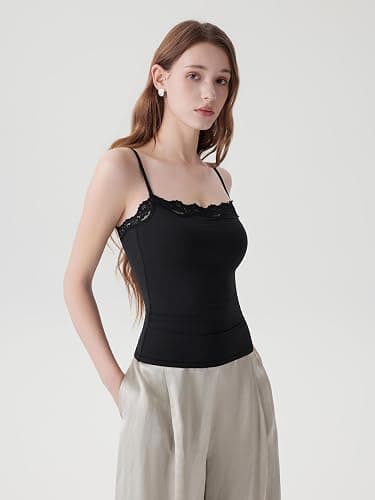 SUUKSESS Women Double Lined Lace Cami Tank Top Summer Padded Going Out Tops Basic Shirts thumbnail 5