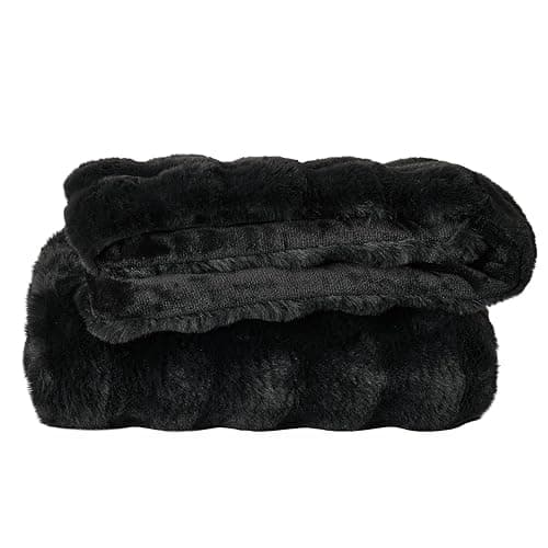 Lotus Karen Faux Fur Throw Blanket Black - Big Bubble Rabbit Fluff Blanket for Couch, Small Fluffy Fuzzy Cozy Blanket, Thick Furry Plush Shaggy Blankets, 50x60 Inches thumbnail 8