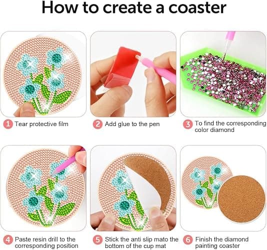DOTZSO 8 Pcs Diamond Art Coasters Kit with Holder, Diamond Art Kits for Adults Beginners Small Diamond Painting Coasters, Arts and Crafts for Adults Supplies Item Sets (Flower) thumbnail 3