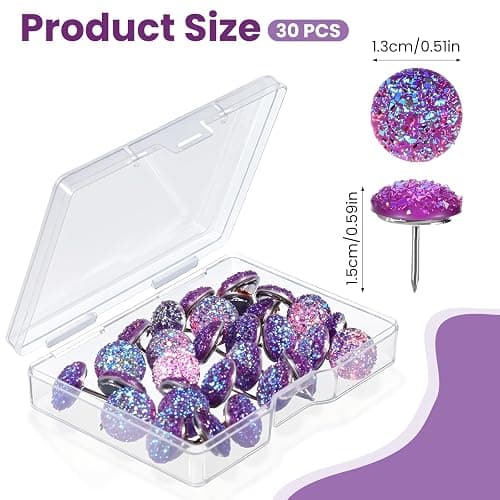 30Pcs Decorative Thumb Tacks, Glitter Rhinestone Purple Push Pins, 0.45” Shiny Diamond Thumb Tacks, Cute Push Pins for Corkboard, Home Office Supplies thumbnail 3