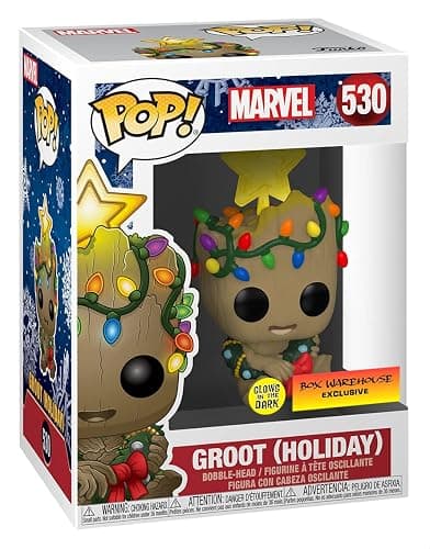 Funko POP! Marvel Holiday Groot with Lights (Glow in The Dark), Exclusive, Multicolor, 3.75 inches - Image 1