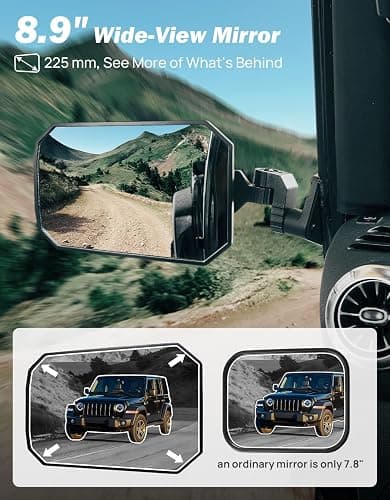 JOYTUTUS Wrangler Mirrors Doors Off Compatible with Wrangler TJ JK & Unlimited, Wrangler JK Side Mirrors for Wrangler 1997-2018, Wider View No Vibrate & Wobble (Patented), Does Not Fit on Doors thumbnail 2