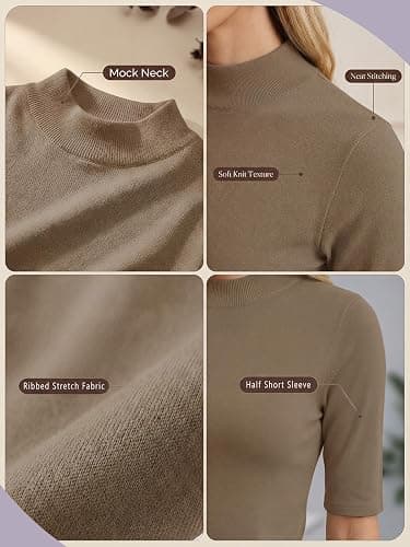 PrinStory Womens Tops Mock Neck Short Sleeve T Shirts Dressy Casual Ribbed Knit Slim Fit Summer Business Going Out Tops 2026 thumbnail 4