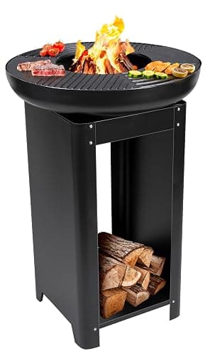 BBQ Collection 3-in-1 Feuerschale mit Grillrost - Feuerkorb 61 x 90 cm - Outdoor Küche mit Teppanyaki und BBQ Grillplatte - Plancha BBQ mit Holzlagerplatz - Gartenkamin für Außen - Metall - Image 1