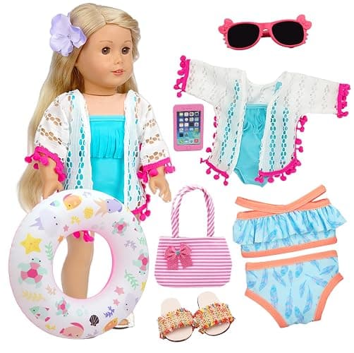 18 Inch American Doll Accessories, Fashion Doll Swimming Play Sets for American 18 Inch Girl Including Clothes Swimsuit Sunglasses Phone Shoes - Image 1