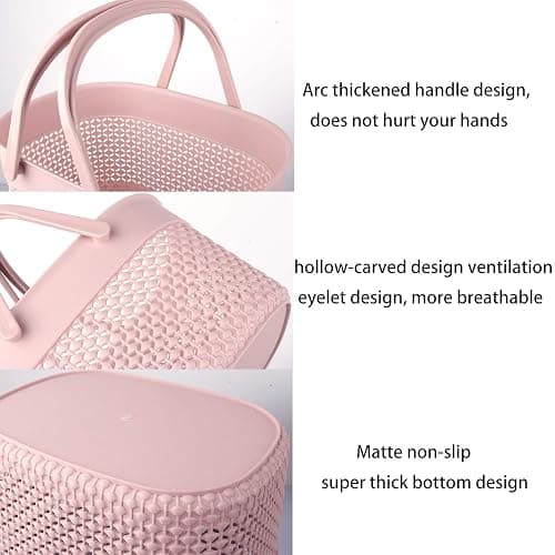rejomiik Portable Shower Caddy Basket, Plastic Organizer Storage Tote with Handles Toiletry Bag Bin Box for Bathroom, College Dorm Room Essentials, Kitchen, Camp, Gym, Pink thumbnail 5
