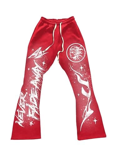 WDIRARA Men's Y2k Graphic Letter Print Stacked Sweatpants Drawstring Bell Bottom Flare Pants with Pockets - Image 1