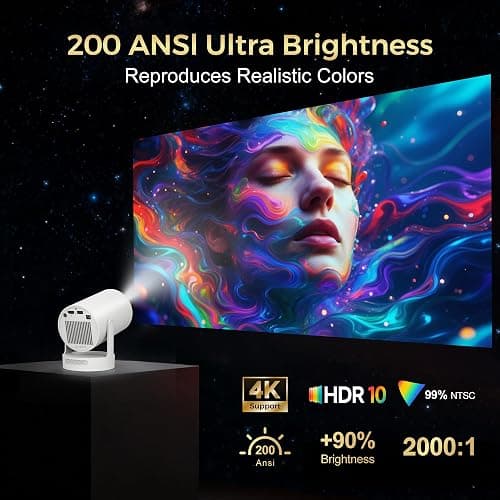 WellSonic Mini Projector with WiFi and Bluetooth, Portable Projector 4K Support, Android 11, 5W Soundbase Speaker, 180° Rotation, Auto Keystone Correction, Smart Proyector for Movie Home Outdoor thumbnail 2
