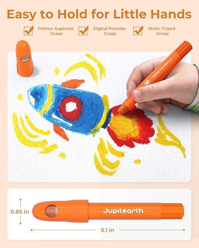 JUPITEARTH 12 Colours Twistable Rocket Crayons for Toddlers Aged 1–3,Non-Toxic Washable Crayons for Children 4–8 with Storage Tub–Smooth,Easy-Grip Art Supplies,Perfect Colouring Gift for Boys&Girls thumbnail 6