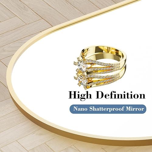 DUMOS Arched Full Length Mirror with Stand Floor Standing Aluminum Frame for Bedroom Body Hanging Leaning Modern Simple Home Decor Shatter-Proorf Nano Glass Wall Living Room Cloakroom Gold 56"x15" thumbnail 4