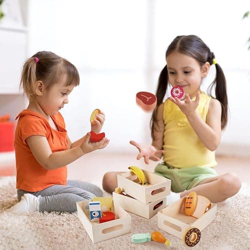 Food Groups - Wooden Play Food Sets, Pretend Play Kitchen Toys, Toy Food Accessories for Toddlers 1-3, Wood Play Fake Food for 1 2 3 Year Old Boys Girls Birthday Gift thumbnail 5