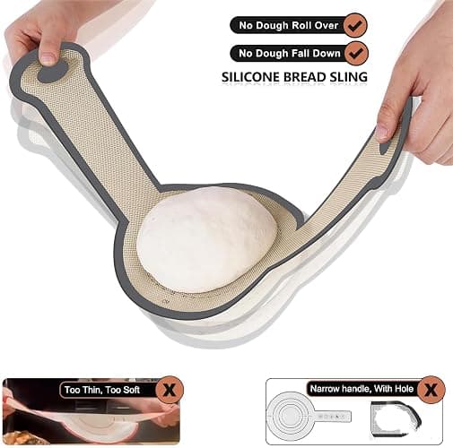 Gonsir Silicone Bread Sling, 2 Pcs Silicone Baking Sling with Longer Handles, Non-Stick & Easy Clean Dutch Oven Baking Mat to Transfer SourDough Easily, Reusable Bread Mat Set thumbnail 5