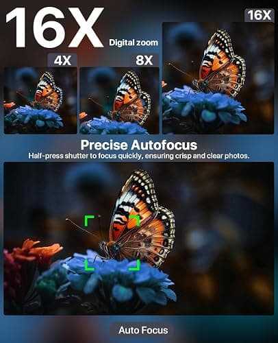 8K Digital Cameras for Photography, 2026 Autofocus 88MP WiFi Professional Photography Camera with Dual-Lens for YouTube, 16X Digital Zoom, TF Card, Lens Hood, Touch Screen,2 Batteries & Charging Stand thumbnail 6