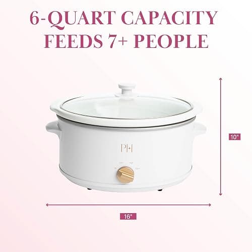 Paris Hilton 6-Quart Manual Slow Cooker, Features Three Settings (Low, High, Warm), Naturally Nonstick and Dishwasher Safe Stoneware Insert, Family Sized Capacity, White thumbnail 2