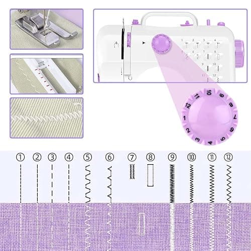 This lightweight Sewing machine is designed for convenience and versatility. Sewing Machine for Beginners,Portable 12 Built-in Stitches,(High-Low Speeds),505UJH.DC Power Supply Method. thumbnail 7