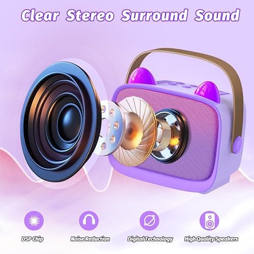 Mini Karaoke Machine Toys Gifts,Kids Portable Bluetooth Speaker with 2 Wireless Microphone and LED,Christmas Birthday Gifts for Girls Boys 3 4 5 6 7 8+ Year Old (Purple) thumbnail 3