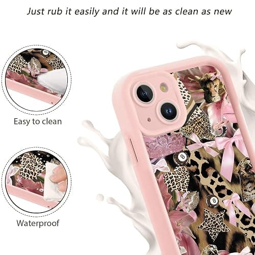 Tivkofk Leopard Floral Print Phone Case for iPhone 15 6.1'', Cute Pink Bow Cheetah Orchid Collage Aesthetic Case, Soft TPU Shockproof Phone Cover with Camera Protection for Women Girls thumbnail 6
