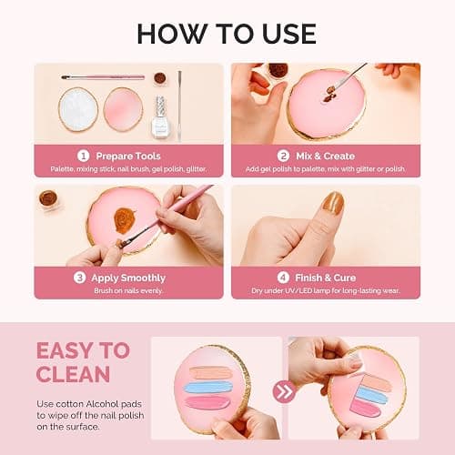 MelodySusie 2PCS Round Shape Resin Nail Art Palette Set with Stainless Steel Mixing Stick, Professional Color Mixing Board for Gel Polish, Acrylics, Pigment Blending, Salon and DIY Makeup Tool thumbnail 5