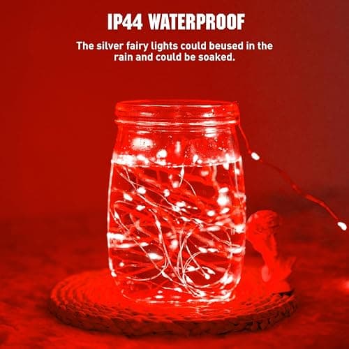 JMEXSUSS 4 Pack 50 LED Red Fairy Lights Battery Operated, 16.1ft Mini Firefly Starry Lights, Red String Lights for Bedroom Wedding Party Christmas Halloween Decorations thumbnail 6