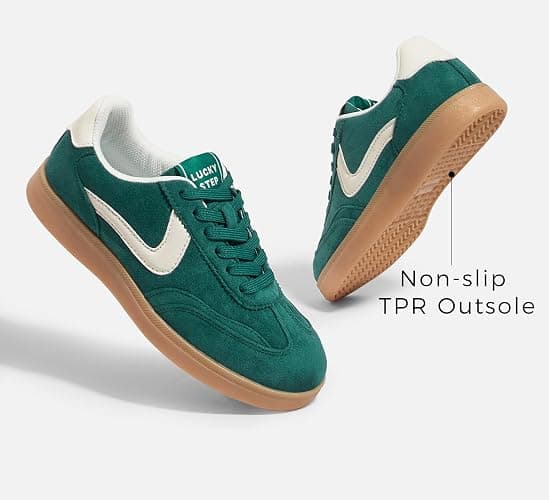 LUCKY STEP Women's Retro Fashion Sneakers Classic Casual Walking Shoes Non Slip Comfort Skate Shoes - 8 - Green Beige thumbnail 3