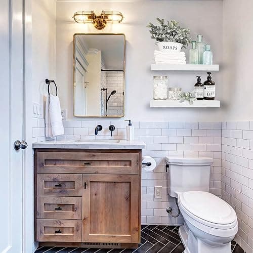 QEEIG Bathroom Floating Shelves for Wall (White, Set of 2, 15.7") | 16 inch Small Shelf Over Toilet for Farmhouse Home Decor, Rustic Plant Display, Towels Organizer (008-40W) thumbnail 2