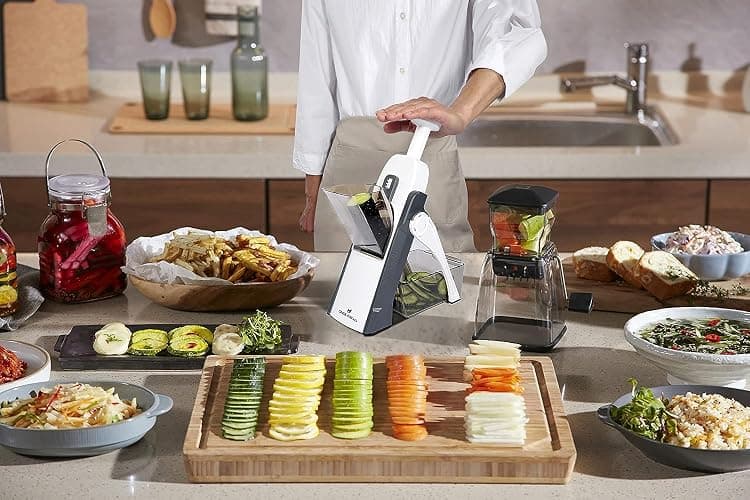 ONCE FOR ALL Safe Mandoline Slicer 5 in 1 Vegetable Chopper Food Potato Cutter, Strips Julienne Dicer Adjustable Thickness 0.1-8 mm Kitchen Chopping Artifact Fast Meal Prep (Gray) thumbnail 7