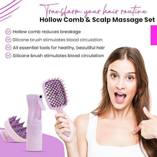 FUA FUA Hair Care Set with Detangling Brush, Scalp Massager, Spray Bottle- Purple, Small - Small - Purple. thumbnail 2