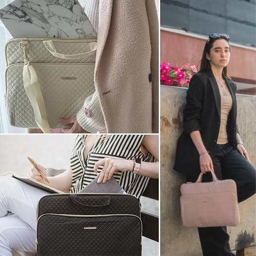 BAGSMART 15.6 Inch Laptop Shoulder Bag, Laptop Sleeve Compatible with MacBook Pro 16 Inch,15.6 Inch HP,Dell,Acer Aspire,Asus Notebook, Protective Case with Shoulder Strap,Pocket,Handle, Beige thumbnail 2