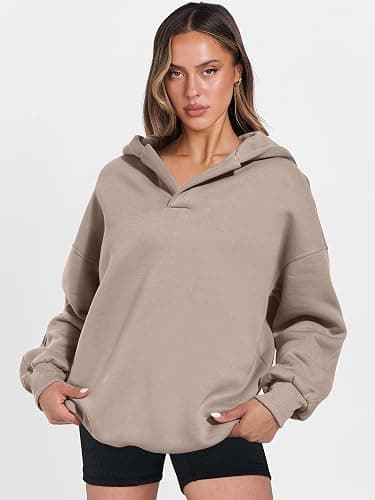 ANRABESS Womens Oversized Hoodies V Neck Sweatshirts Fleece Long Sleeve Pullover Y2K Clothes 2025 Fall Trendy Outfits thumbnail 7