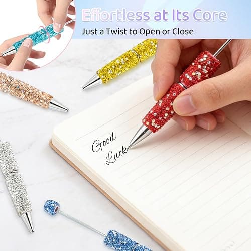 DASTTUIS 48 Pcs DIY Diamond Beadable Pen Kit - 16 Plastic Rhinestone Beaded Pens Bulk with Refills & Bags - Beaded Pen Kit for Students & Teachers – School Projects, Office Gifts (Multicolor) thumbnail 4