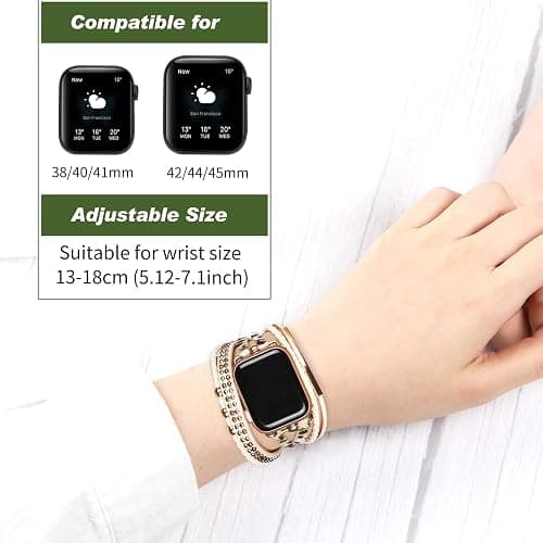 CHARMINGO Boho Leather Bracelet Compatible with Apple Watch Bands for Women Men 38mm 40mm 41mm 42mm 44mm 45mm 46mm 49mm - Multilayer Wrap Dressy Apple Watch Strap for Cute Iwatch Band Series 11 10 9 8 7 6 5 4 SE 3 Ultra 3 2 1 thumbnail 4