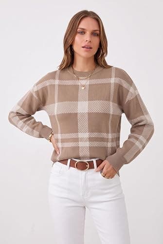 Arach&Cloz Women's Wool Blend Crew Neck Color Block Pullover Sweater thumbnail 4