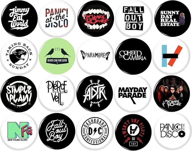 EMO BANDS button pin set of 20 1"inch (25mm) Punk Indie Rock Alternative - Image 1